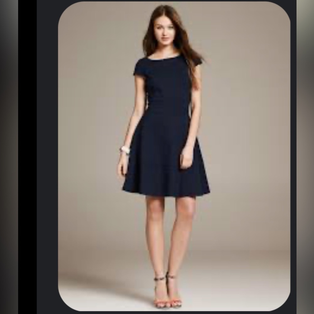 Banana republic black fit in flare dress with‎ cap sleeves size 8